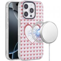 iPhone 16 6.1 inch [Magnetic Circle] Double Layer Design IMD TPU Case - Mirror With Hearts