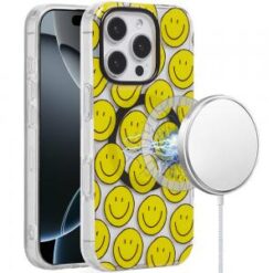 iPhone 16 6.1 inch [Magnetic Circle] Double Layer Design IMD TPU Case - Smiley Faces
