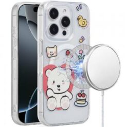 iPhone 16 Pro 6.3 inch [Magnetic Circle] Double Layer Design IMD TPU Case - Bear Cute