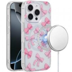 iPhone 16 Pro 6.3 inch [Magnetic Circle] Double Layer Design IMD TPU Case - Bow Knot