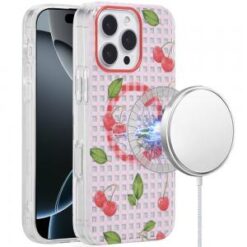 iPhone 16 Pro 6.3 inch [Magnetic Circle] Double Layer Design IMD TPU Case - Cherry