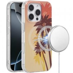 iPhone 16 Pro 6.3 inch [Magnetic Circle] Double Layer Design IMD TPU Case - Coconut Palm