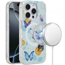 iPhone 16 Pro 6.3 inch [Magnetic Circle] Double Layer Design IMD TPU Case - Mystic Butterflies