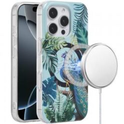 iPhone 16 Pro 6.3 inch [Magnetic Circle] Double Layer Design IMD TPU Case - Peacock