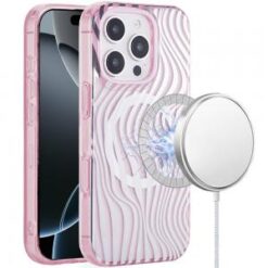 iPhone 16 Pro 6.3 inch [Magnetic Circle] Double Layer Design IMD TPU Case - Wave Pink Zebra Stri