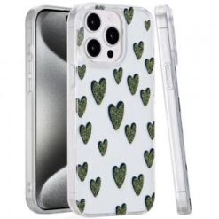 iP15 Pro Max Double Layer Design IMD TPU Case - Black Hearts