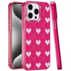 iP15 Pro Max Double Layer Design IMD TPU Case - Hearts on Pink