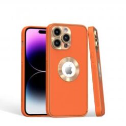 iPhone 15 Pro Disc Chrome Circle With Chromed Tempered Glass Screen Protector PU UV Leather Case