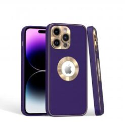 iPhone 15 Pro Disc Chrome Circle With Chromed Tempered Glass Screen Protector PU UV Leather Case