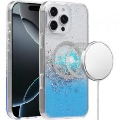 iPhone 16 Pro 6.3 inch Magnetic Glitter Epoxy Transparent Hybrid - Blue