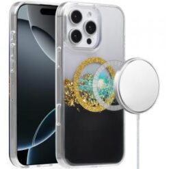 iPhone 16 Pro 6.3 inch Magnetic Glitter Epoxy Transparent Hybrid - Gold Black