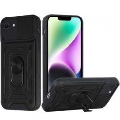 iPhone 16E / SE4 ELITE Camera Push Magnetic Ring Stand Hybrid - Black