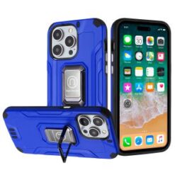 iPhone 15 Pro Strong Tough Metallic Design Hybrid Premium Kicstand - Dark Blue
