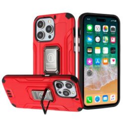 iPhone 15 Pro Strong Tough Metallic Design Hybrid Premium Kicstand - Red
