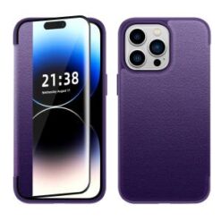 iPhone 15 Pro PU Leather Window Flap Case with Cover - Dark Purple