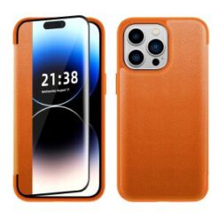 iPhone 15 Pro PU Leather Window Flap Case with Cover - Tan