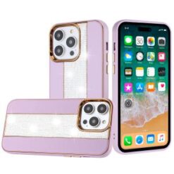 iPhone 15 Pro Flashy Diamond Leather Sticked On Hybrid with Chrome Camera Edge - Light Purple