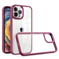 iP15 Pro Max Finest Transparent Thick Acrylic Hybrid Metal Buttons Cover Case - Burgundy