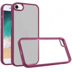 iPhone 16E / SE4 Finest Transparent Thick Acrylic Hybrid Metal Buttons Cover Case - Burgundy