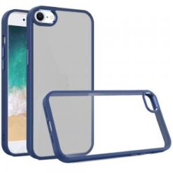iPhone 16E / SE4 Finest Transparent Thick Acrylic Hybrid Metal Buttons Cover Case - Blue