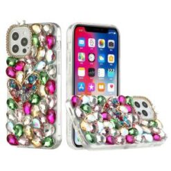 iP15 Pro Max Full Diamond with Ornaments Hard TPU Case Cover - Colorful Ornaments with Heart