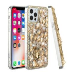 iP15 Pro Max Full Diamond with Ornaments Hard TPU Case Cover - Gold Panda Floral