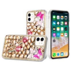 iP15 Pro Max Full Diamond with Ornaments Case Cover - Gold Exquisite Garden