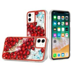 iP15 Pro Max Full Diamond with Ornaments Case Cover - Red Exquisite Garden