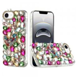 iPhone 16E / SE4 Full Diamond with Ornaments Hard TPU Case Cover - Colorful Ornaments with Heart