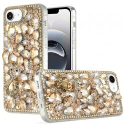 iPhone 16E / SE4 Full Diamond with Ornaments Hard TPU Case Cover - Gold Panda Floral