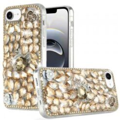 iPhone 16E / SE4 Full Diamond with Ornaments Hard TPU Case Cover - Gold Swan Crown Pearl