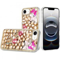 iPhone 16E / SE4 Full Diamond with Ornaments Case Cover - Gold Exquisite Garden