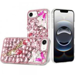 iPhone 16E / SE4 Full Diamond with Ornaments Case Cover - Pink Exquisite Garden
