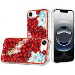 iPhone 16E / SE4 Full Diamond with Ornaments Case Cover - Red Exquisite Garden