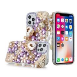 iP15 Pro Max Full Diamond with Ornaments Case Cover - Ultimate Multi Ornament Purple