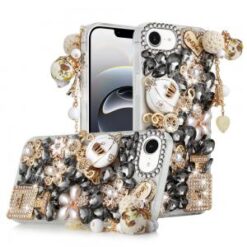 iPhone 16E / SE4 Full Diamond with Ornaments Case Cover - Ultimate Multi Ornament Black
