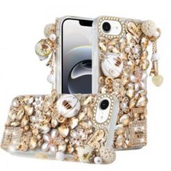 iPhone 16E / SE4 Full Diamond with Ornaments Case Cover - Ultimate Multi Ornament Gold
