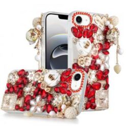 iPhone 16E / SE4 Full Diamond with Ornaments Case Cover - Ultimate Multi Ornament Red