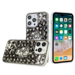 iP15 Pro Max Floral Full Diamond Bling Case Cover - Smoke