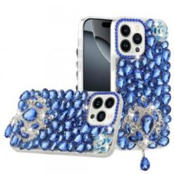 iPhone 16 Pro 6.3 inch Jewel Full Diamond Bling Case Cover - Blue