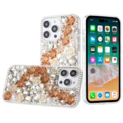 iPhone 15 Pro Rose Flower Full Diamond Bling Stones - Gold