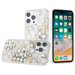 iP15 Pro Max Rose Flower Full Diamond Bling Stones - Clear
