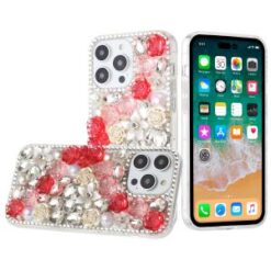 iP15 Pro Max Rose Flower Full Diamond Bling Stones - Red