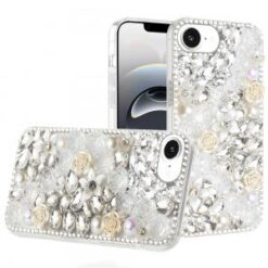 iPhone 16E / SE4 Rose Flower Full Diamond Bling Stones - Clear