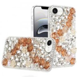 iPhone 16E / SE4 Rose Flower Full Diamond Bling Stones - Gold