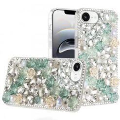 iPhone 16E / SE4 Rose Flower Full Diamond Bling Stones - Green