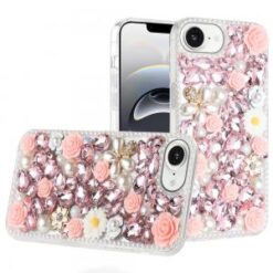 iPhone 16E / SE4 Rose Flower Full Diamond Bling Stones - Pink