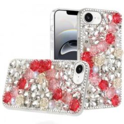 iPhone 16E / SE4 Rose Flower Full Diamond Bling Stones - Red