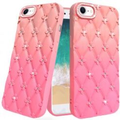 iPhone 16E / SE4 Floral Joy Glitter Shimmer Leather Feel Thick TPU Case - Orange/Pink