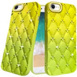 iPhone 16E / SE4 Floral Joy Glitter Shimmer Leather Feel Thick TPU Case - Yellow/Green